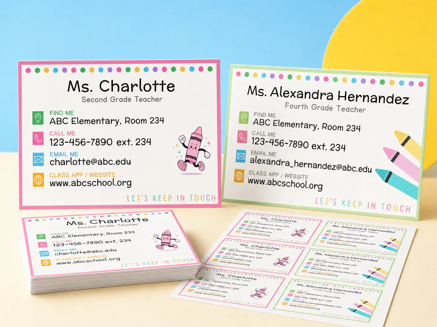 Free Editable Teacher Contact Cards